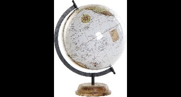Decoratie wereldbol/globe wit op acacia hout voet/standaard 37 x 28 cm - Landen/continenten topografie