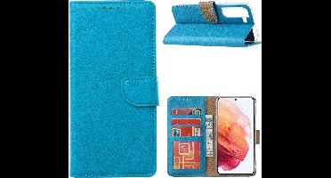 Hoesje Geschikt Voor Samsung Galaxy S22 Hoesje BookCase Blauw - Hoesje Geschikt Voor Samsung Galaxy s22 hoesje wallet case - Hoesje Hoesje Geschikt Voor Samsung Galaxy S22 bookcase - Galaxy S22 portemonnee hoesje book case cover
