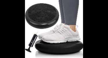 Springos Balanskussen | Wiebelkussen | Balanstrainer | Met Noppen | Inclusief Pomp | Zwart Glans | 34 cm