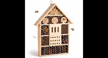 Benza – Insectenhotel XL – 35 x 10 x 51 cm – Grenenhout, Bamboe & Populierenhout – Voor Bijen, Lieveheersbeestjes en Andere Nuttige Insecten – Natuurlijke Tuindecoratie
