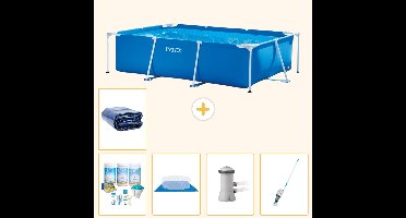 Intex Rechthoekig Frame Zwembad - 300 x 200 x 75 cm - Blauw - Inclusief Onderhoudspakket - Grondzeil - Zwembadfilterpomp - Stofzuiger - Solarzeil - 6-delig