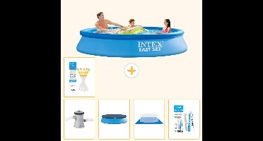 Intex Rond Opblaasbaar Easy Set Zwembad - 305 x 61 cm - Blauw - Inclusief Pomp - Afdekzeil - Grondzeil - Reparatiesetje - Testrips - 6-delig