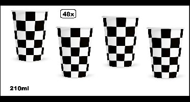 48x Beker race / finish 210ml karton - Diner drinken knoeien restaurant Formule 1 racen party thema feest
