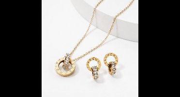 Luxe ketting - oorbellen set - verguld - Zirkonia - Stijlvolle ketting - Goudkleurig - Roestvrijstalen -cadeau -Valentijn - Liefde - Verrassing