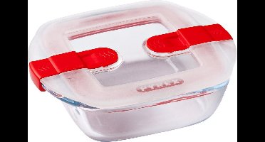 Pyrex Cook & Heat Voedselcontainer Vierkant - Inclusief Deksel - Borosilicaatglas - 14x12 cm - Transparant