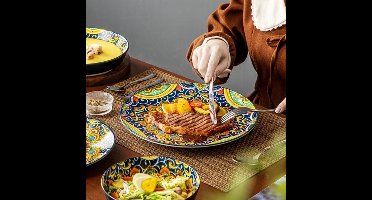 Servies - Servies set - 24 Stuks - Keramisch - Steengoed - Met Diner/Dessertbord - Ontbijtgranen - Pastakom - Bohemian Stijl
