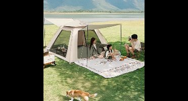 Campingtent - Opvouwbar Campingtent - Pop-Up Tent voor 4 personen - Familietent - Koepeltent - met Draagtas - Draagbare - Ultralicht - Waterdicht - voor Buiten - Wandelen - Bergbeklimmen - 210 x 210 x 130 cm - Beige