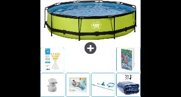 EXIT Rond Lime Frame Zwembad - 360 x 76 cm - Inclusief Pomp - Loungebed - Schoonmaakset - Solarzeil - 7-delig