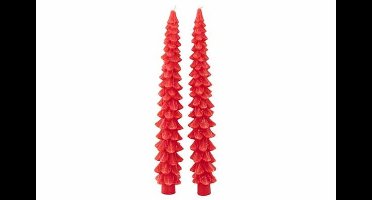 Kaars Set2 Xmas Tree Rood 4x4xh25cm