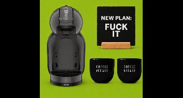 KRUPS NESCAFÉ Dolce Gusto MiniMe KP120810 - Koffiecupmachine - Antraciet / zwart + 2 zwarte mokken "Coffee Affair" + zwarte tegel "Fuck it new plan" + tegelhouder - (cadeau)PAKKET