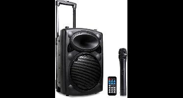 QTX QR10PABT MOBIELE BLUETOOTH PA LUIDSPREKER BOX ACCU TROLLEY USB/SD/VHF 500W