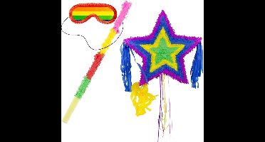 Pinata Ster Multicolor 57 cm + Pinata Stok + Pinata Blinddoek