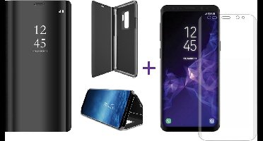 Hoesje geschikt voor Samsung Galaxy S9 - Screen Protector PET - Book Case Spiegel Zwart & Screenprotector
