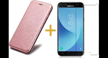 Hoesje geschikt voor Samsung Galaxy J5 (2017) Book Case Portemonnee Hoesje Roze / Roségoud + Gehard Tempered Glas Screenprotector (Hoesje Kunstleer met Siliconen Houder - Flip Cover 360° Bescherming)