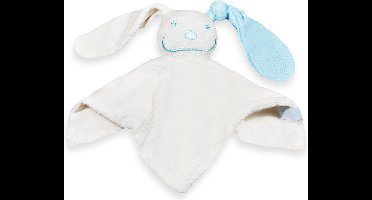 Funnies Knuffeldoekje / Tutpopje (Ecru, met lichtblauw oortje) - zacht badstof van 100% katoen