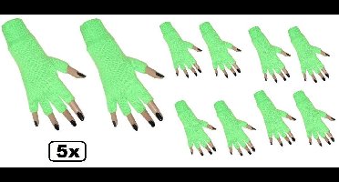 5x Paar vingerloze handschoen fluor groen