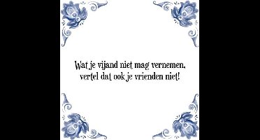 Tegeltje met Spreuk (Tegeltjeswijsheid): Wat je vijand niet mag vernemen, vertel dat ook je vrienden niet! + Kado verpakking & Plakhanger
