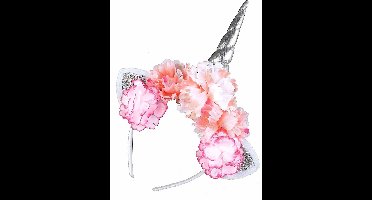 Vegaoo - Eenhoorn haarband met roze bloemen voor volwassenen