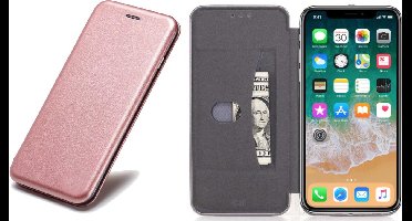 Kunstlederen Book Case Hoesje geschikt voor iPhone Xs / X - Roségoud Siliconen iCall Wallet