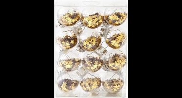 Cosy @ Home kerstbal transparant goud sterren set 12 kleine ballen 3 cm diameter