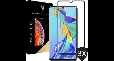 Screenprotector geschikt voor Huawei P30 - Tempered Glass Gehard Glas - Full Screen Cover Volledig Beeld - 3 Stuks