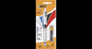 BIC 4 Kleuren - 3 en 1HB Balpennen en Vulpotloden - Pak van 1 en 12 Navullingen 0.7 mm HB