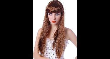 Vegaoo - Lange kastanjebruine pruik met pony voor vrouwen - Bruin - One Size