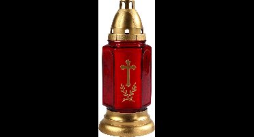Grafkaars - 3 dagen brandtijd - gedenklicht met deksel - rood/goud - 11 x 24 cm - herdenkingslichten