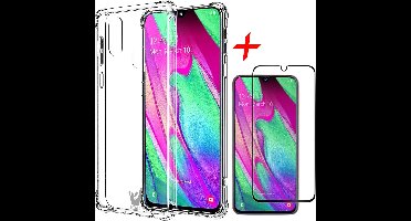 Hoesje geschikt voor Samsung A40 en Screenprotector - Transparant Shock Proof + Screen Protector Full