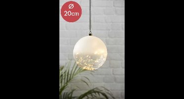 Kerstbal met lampjes 20cm -Frosted -lichtkleur: Warm Wit -met stekker -Kerstdecoratie