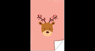 Poster Rendier - Kerst - Roze - Kerstmis - Winter - 20x30 cm - Kerstmis Decoratie - Kerstversiering - Kerstdecoratie Woonkamer
