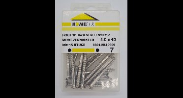 Houtschroeven. 4.0 x 40mm. lang. messing-vernikkeld. 15 stuks. Homefix.