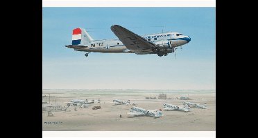 Thijs Postma - TP Aviation Art - Poster - Douglas DC-3 KLM Laag Over Schiphol - 40x50cm