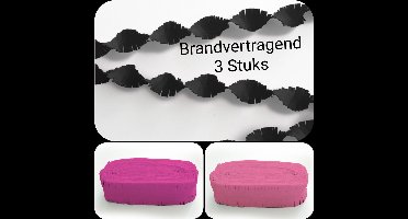3 stuks BRANDVERTRAGENDE Draaiguirlande Zwart/ Roze/ Licht Roze, 72 meter, Geboorte, Meisje, Baby, Gender Reveal Carnaval, Verjaardag