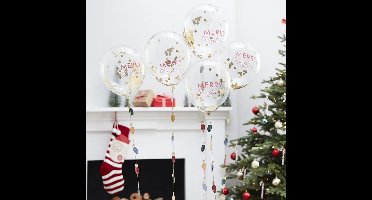 Daily Style – Confetti ballonnen merry christmas + staartje ginger ray (5st) – (5st) – 5 stuks
