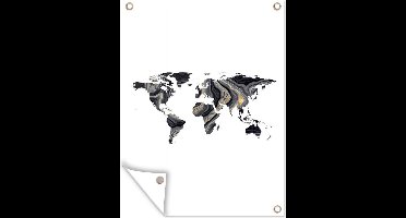Tuin decoratie Wereldkaart - Verf - Zwart - 30x40 cm - Tuindoek