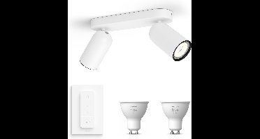 Philips Hue Pongee Opbouwspot (Wit) - Warmwit Licht - Incl. Hue Dimmer Switch - Plafondspot met 2 Lichtpunten - GU10 - Hue White