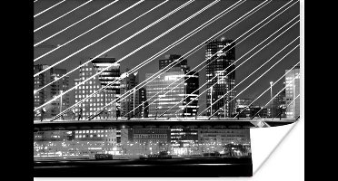 Poster Verlichting in de gebouwen in Rotterdam - zwart wit - 30x20 cm