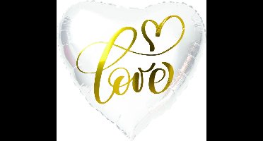 Folat - Folieballon Hartvormig Wit 'Love' - 45 cm - Valentijnsdag versiering - Valentijnsdag cadeau - valentijnsdag
