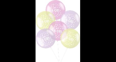 Folat - Ballonnen XL Pastel 'Happy B-day' 48 cm - 6 stuks