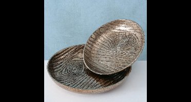 Schaal- Decoratie schaal - Rond - 2 set - Hout Nerf- Goud - Ø23cm - Ø26cm - Hoog4.5cm