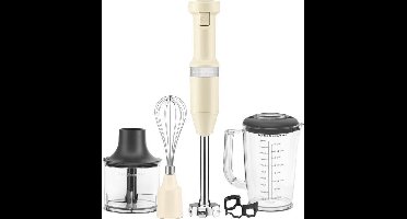 Professionele Kitchenaid Staafmixer Set 20cm - Amandelwit / Creme - Garde + Hakmolen + Mengbeker + Panbeschermer