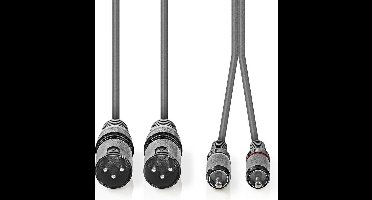 Nedis Gebalanceerde Audiokabel - 2x XLR 3-Pins Male - 2x RCA Male - Vernikkeld - 3.00 m - Rond - PVC - Donkergrijs - Kartonnen Sleeve