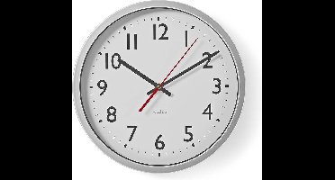 Nedis Wandklok - Diameter: 300 mm - Kunststof - Wit / Zilver