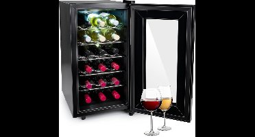 alpina Wijnkoelkast 50L – Wijnklimaatkast Vrijstaand voor 18 Flessen – Wijnkoeler zonder Compressor – Wijnkoelkast met Glazen Deur en LED Verlichting – 66 x 34,5 x 49cm – Zwart