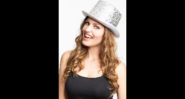 Partychimp Glitterhoed Carnaval Accessoires voor bij Carnavalskleding Dames Carnavalskleding Heren Verkleedkleren Volwassenen - Polyester - Zilver - One-size