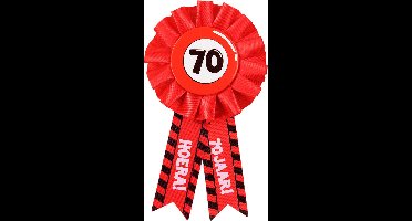 Paperdream 70 jaar rozet - leeftijd badge - 70e verjaardag - rood - feestartikelen