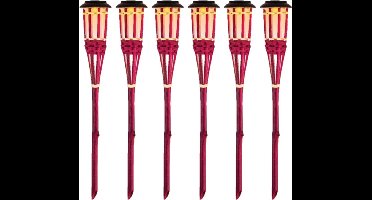 6x Roze buiten/tuin Led fakkel Bodi solar verlichting bamboe 54 cm vlam - Tuinfakkel - Tuinlampen - Lampen op zonne-energie