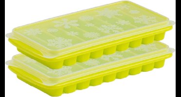 Plasticforte Tray met Flessenhals ijsblokjes/ijsklontjes - 2x stuks - ijsblok staafjes vormpjes - 10 vakjes - kunststof - groen - met afsluit deksel