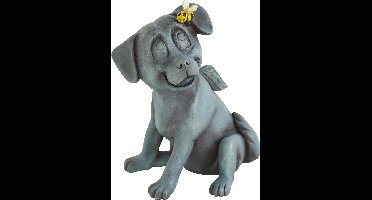MadDeco - beeldje hond met vleugeltjes en bij - overleden hond - herinnering - aandenken - polystone - 12.5 cm hoog - onze kleine vriendjes